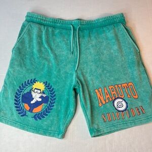 Naruto Sz Large Anime Shippuden Aqua Color Sweat Shorts French Terry Fleece